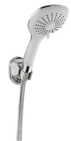 סט מזלף מקלח יד + צינור ומתלה למקלחת, דגם NARDIS נרדיס צבע כרום בשילוב לבן