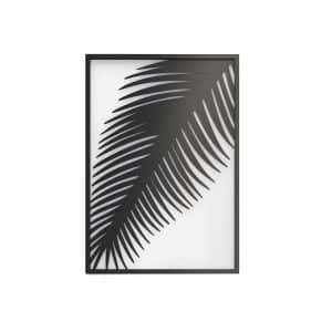תמונה ממתכת בעיצוב ענף דקל בצבע שחור עם מסגרת שחורה 50*35 ס"מ