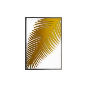 תמונה ממתכת בעיצוב ענף דקל בצבע זהב עם מסגרת שחורה 50*35 ס"מ