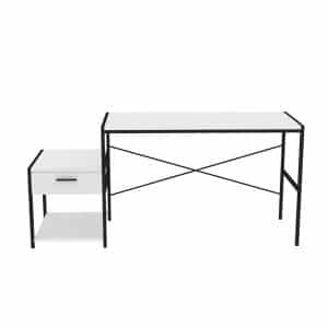 שולחן עבודה – כתיבה עם מגירה + מדף תחתון, צבע שחור עם לבן 164*55*75