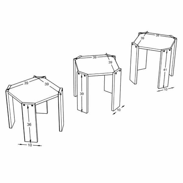 סט שולחן מתפצל ל 3 שולחנות רגלי עץ אלון בהיר דגם שפי