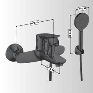 סוללה אמבטיה עם מזלף יד + צינור 1.5 מ' + תפס למזלף – שחור